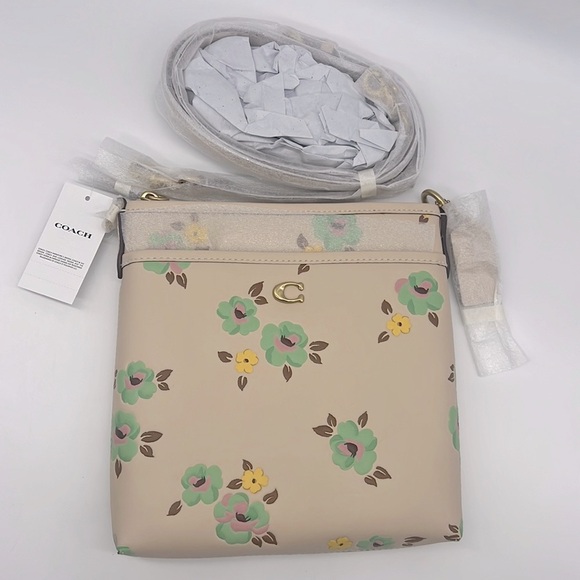 Coach Handbags - Coach Kitt Messenger Crossbody With Floral Print Brass/Ivory Multi